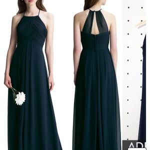 #Levkoff Halter Chiffon A-Line Gown - Size 6. Color: Wine